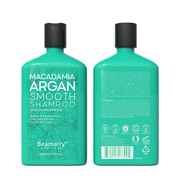 Beamarry New York Macadamia Argan Smooth Shampoo 380 ml- Phosphate Free, Sulfate Free, Paraben Free and Color Safe