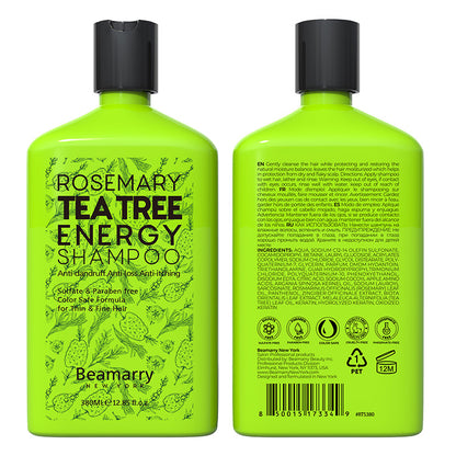 Beamarry New York Rose Mary Tea Tree Energy Shampoo 380 ml - Phosphate Free, Sulfate Free, Paraben Free and Color Safe